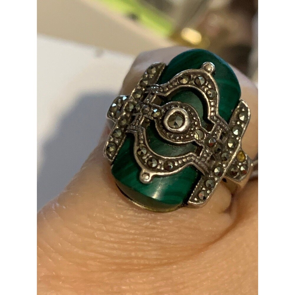 Vintage malachite or glass art deco Edwardian style  Ring sz 5